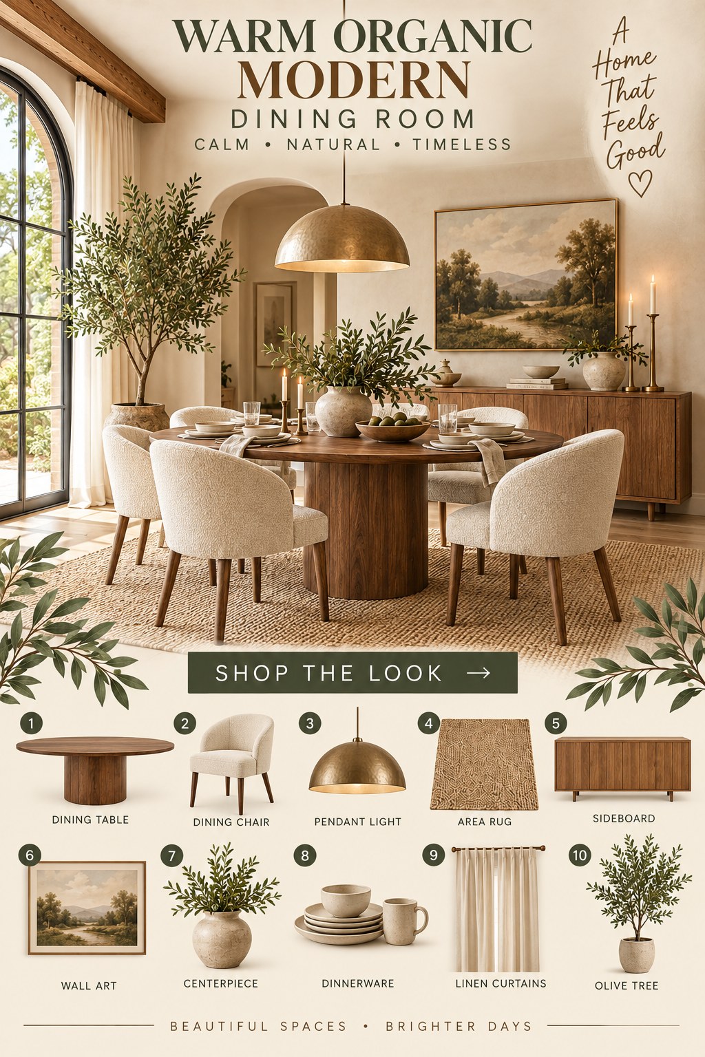 Warm Organic Modern Dining Room — AI-generated concept with shoppable products